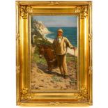 Arthur A Friedenson (Staithes Group 1872-1955): Man and Donkey on the Clifftop