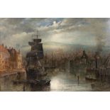 Richard Weatherill (British 1844-1923): Dock End Whitby by Moonlight
