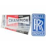 A group of 14 Champion spark plug tin advertising signs.