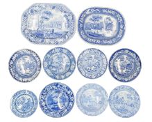 Blue and white. A Chetham & Robinson 'Parkland Scenery' pattern meat platter.