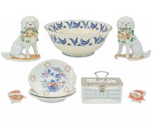 An early 20th century porcelain box with WMF silver plated handle and mounts.