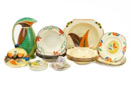 A collection of handpainted Art Deco ceramics.