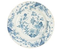 A blue and white English Delft charger.