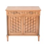A 19th century mahogany, crossbanded and parquetry inlaid side cabinet.