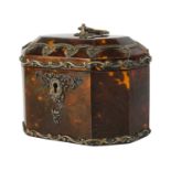 A good Edwardian silver mounted tortoiseshell tea caddy.