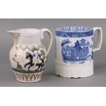 A 19th Century Staffordshire Prattware pottery jug with sparrow beak, decorated the Duke of