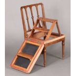 A 19th Century metamorphic library step of 4 steps, in the form of a mahogany bar back chair, raised