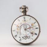 Masonic, Henry Mellor of Stockport, a fusee open face pocket watch, the enamelled dial with