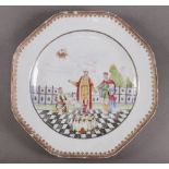 Masonic, a rare Chinese export plate, circa 1770, decorated with a Masonic scene of 3 figures around