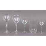 A suite of Danish glassware glasses comprising 7 red wine glasses, 10 white wine glasses, 7 sherry