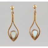 A pair of 9ct gold opal set drop earrings, 1.4g