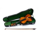 Musical instrument: a student 3/4 size violin, cased with bow, approx 21" long Please Note - we do
