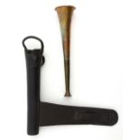 A copper and brass hunting horn, inscribed 'Old Berkeley - Halton Mansion - AR.' Together with
