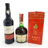 A boxed 70cl bottle of Corvoisier Cognac brandy. Together with a 75cl bottle of Dow's Fine Ruby Port