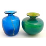 Two Mdina vases of squat form. Both signed under. Largest approx. 4" high (2) Please Note - we do