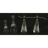 A Swarovski crystal Stalagmite ring holder. Together with two Swarovski crystal bells with flower
