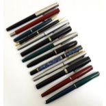 Twelve assorted fountain pens and propelling pencils, to include a Conway '15' with 14k gold nib,
