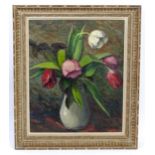 Louise-Jeanne Cottard-Fossey (1902-1983), French School, Oil on canvas, A still life study of tulips