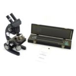 A 20thC Cooke, Troughton & Simms microscope, Pat No. 467926. Together with a cased W. F. Stanley &