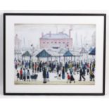 After Laurence Stephen Lowry (1887-1976), Colour print, Market Scene, Northern Town. Approx. 19" x