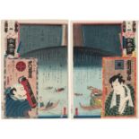 Kunisada I (Utagawa, 1786-1865, and Hiroshige II, 1826-1869). Ryogoku Bridge diptych, 1863
