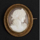 Cameo Brooch. A Victorian cameo, carved with the profile of Antinous