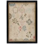 Sampler. A medallion needlework by Elizabeth Gregory, Ackworth School, 1805
