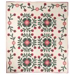 Quilt. A large Whig Rose pattern quilt made by Jane Skidmore, American, 1862, & others