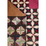 Quilt. Log cabin patchwork coverlet, American, mid 19th century, & a pineapple quilt
