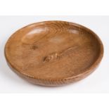 Mouseman. Workshop of Robert Mouseman Thompson (Kilburn), a circular carved oak fruit bowl