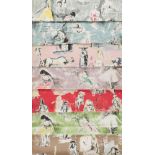 Fabric. Seven unused sample pieces of bark cloth, 1950s