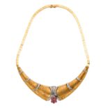 AN 18CT YELLOW AND WHITE GOLD RUBY AND DIAMOND SET COLLAR NECKLACE