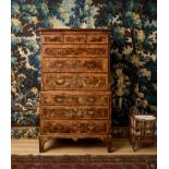 A GEORGE II BURR WALNUT AND CROSSBANDED CHEST ON CHEST