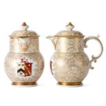 A PAIR OF CHAMBERLAIN'S WORCESTER ARMORIAL JUGS AND COVERS