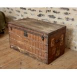 A LOUIS VUITTON STRIPED CANVAS AND IRON-BOUND TRAVELLING TRUNK