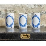 A TRIO OF DELFT EARTHENWARE APOTHECARY JARS