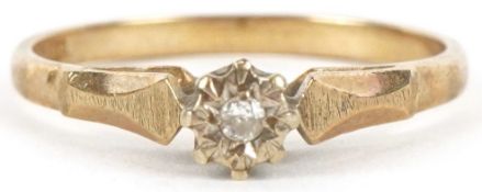 A 9ct gold diamond solitaire ring, size L, 1.3g.