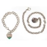 Tiffany & Co., a Return to Tiffany silver bracelet with blue enamel splash finish and Return to