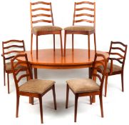 A mid 20th century teak oval extending dining table, 74cm H x 162cm W x 100cm D together with a