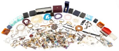 Antique and later jewellery and wristwatches including beaded necklaces, brooches, bracelets, clip
