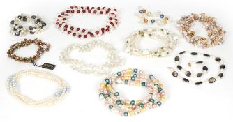 A large collection of freshwater pearl necklaces and bracelets in various colours including Honora