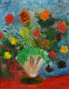 Abstract still life vase of flowers, 20th century continental school impasto oil on board,