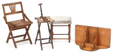An early 20th century folding child's chair with slatted seat, 56cm high together with a folding