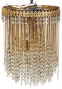 A late 20th century Art Deco style gilt metal ceiling light with glass drops, 36cm in diameter.