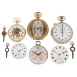Antique and later pocket watches, pocket watch movements and a military interest stopwatch.