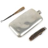 A large early 20th century plated hip flask, 20cm in length together with a Joseph Rogers & Sons