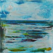 Donna Southern (Eastbourne 1960-2024) - Abstract coastal view, mixed media on canvas, unframed, 70cm