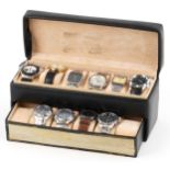 Ten vintage gentlemen's wristwatches including Seiko titanium chronograph, Citizen Eco Drive,