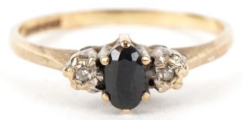 A 9ct gold blue spinel and diamond ring, size M, 1.6g.