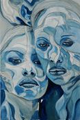 Clive Fredriksson - Abstract faces, Modern British school oil on canvas, unframed, 91cm x 61cm.